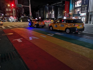 pride flag painted on the road in Taipei